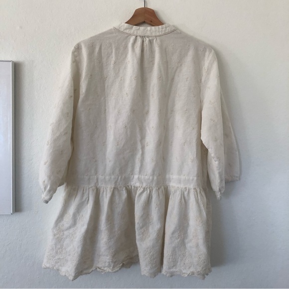 Zara Button Front Embroidered Peasant Top in Cream Sz S - Picture 10 of 10